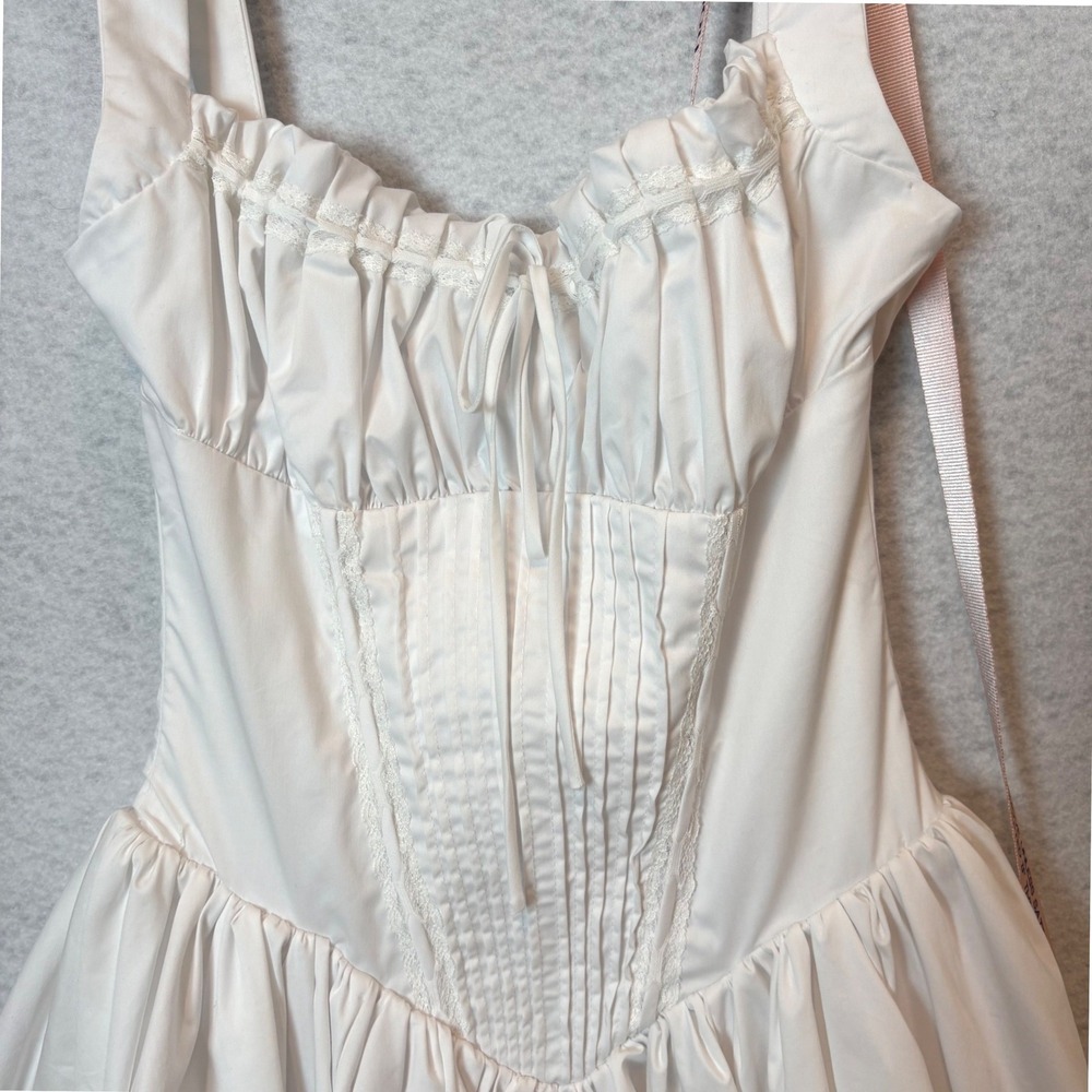 House of CB White Corset Mini Dress XS Cottagecore Lace Ruched Sweetheart - Picture 2 of 8